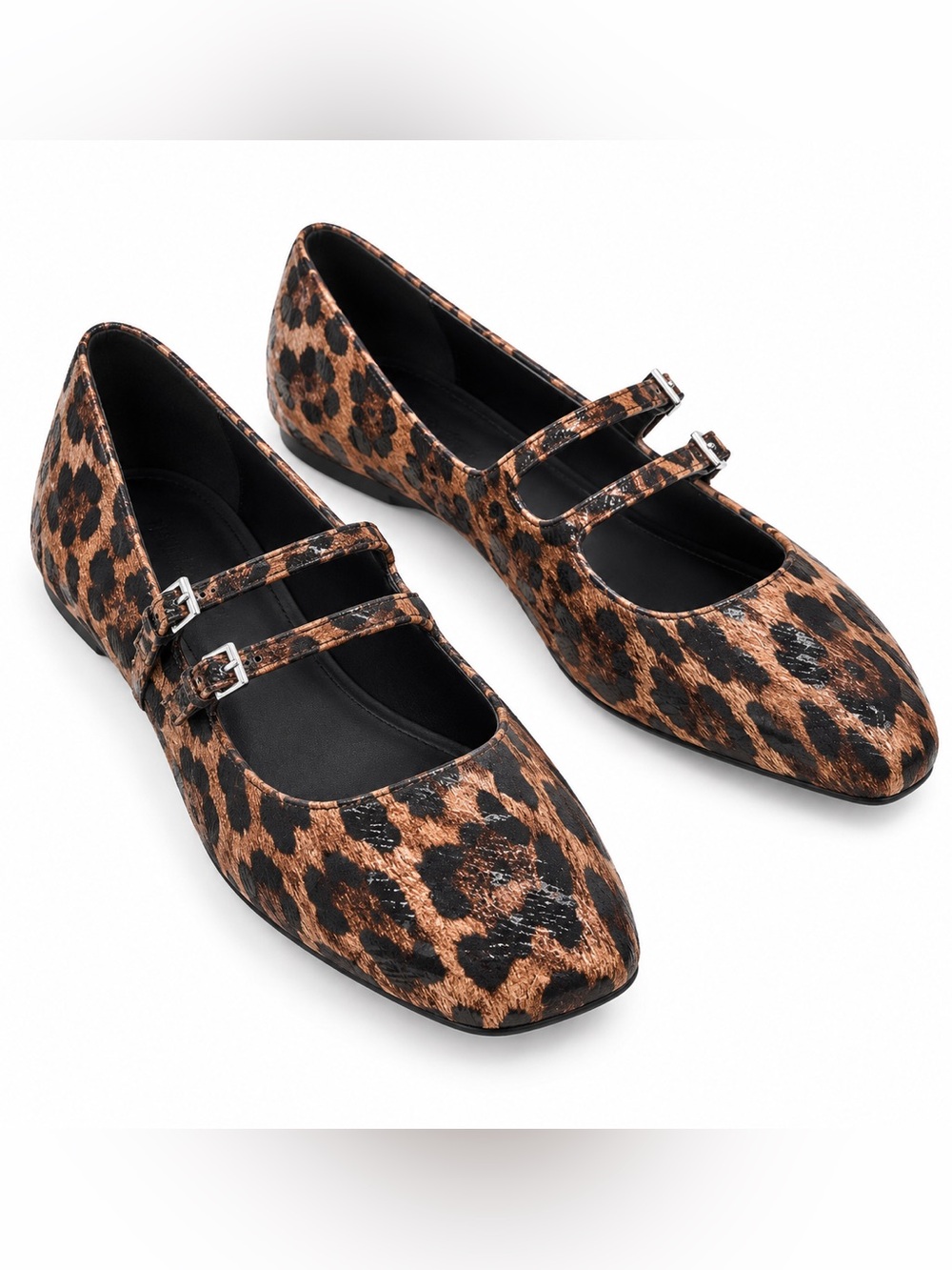 Reaction Kenneth Cole Leopard Double-Strap Mary Jane Flats - Brown/Black